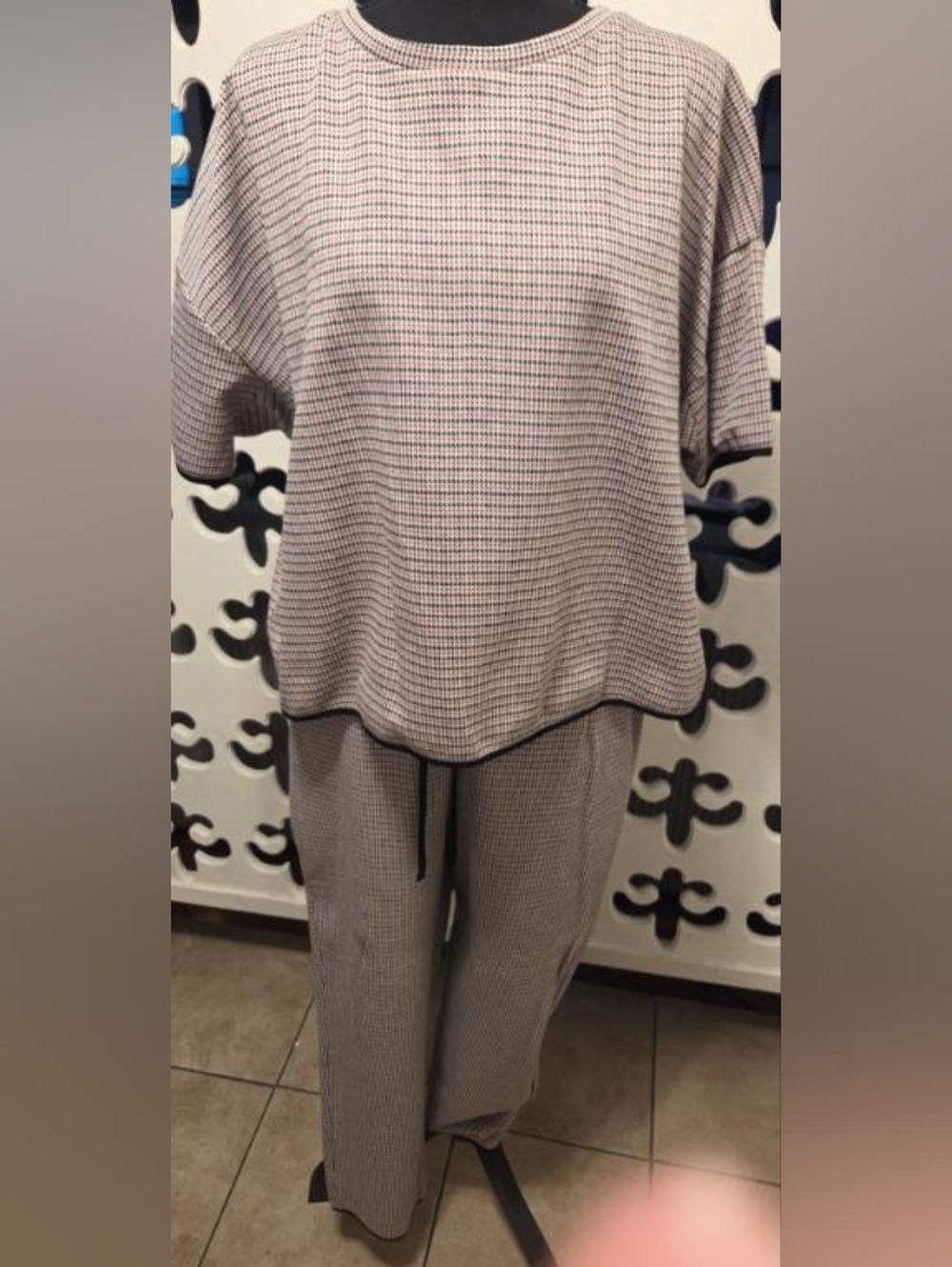 Zara Basic Red, Black & White Houndstooth 2 Piece SIZE - M/L